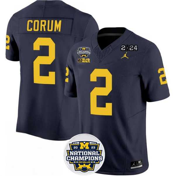Men%27s Michigan Wolverines #2 Blake Corum 2024 F.U.S.E. Navy National Championship Stitched Jersey Dzhi